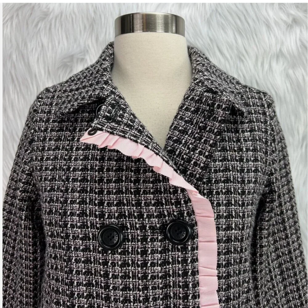 Kate Spade Kids Tweed Jacket Ruffle Trim Double Breasted‎ Dressy Preppy Classic